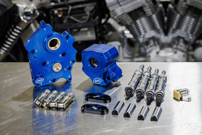 S&S Cycle 2017+ M8 Oil Cooled Cam Chest Kit w/o Cam - Chrm Pushrod Tubes & Chain Tensioner Incl. VVT