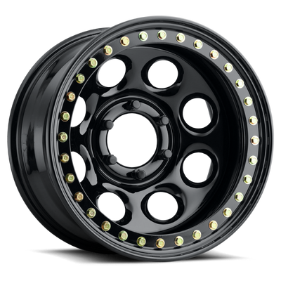 Raceline RT81 Rock 8 15x10in / 5x114.3 BP / -44mm Offset / 83.82mm Bore - Gloss Black Beadlock Wheel
