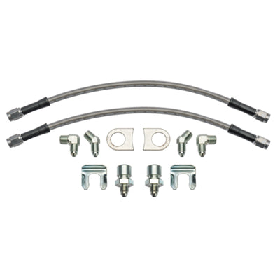 Wilwood 12in Length -3 to 3/8-24 IF 1/8-27 NPT 90 Degree Flexline Kit w/ Weld-On Bracket Tabs