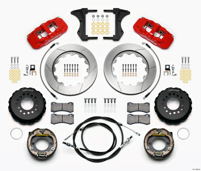 Wilwood AERO4 Rear Kit 14.00 Red 2005-2014 Mustang w/ BMR Suspn. w/Lines