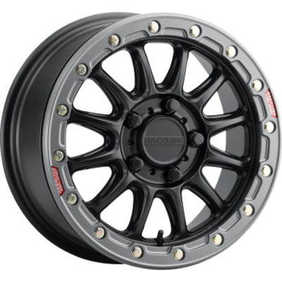 Raceline A14BG Alpha 15x10in/4x156 BP/10mm Offset/132.5mm Bore- Blk & Gunmetal Ring Beadlock Wheel