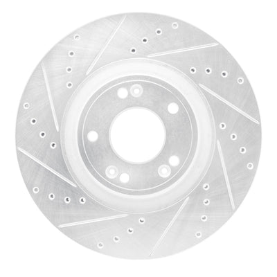 R1 09-14 Hyundai Genesis Sedan Front Left Drilled & Slotted Silver Brake Rotor