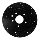 R1 05-25 Infiniti EX37 Rear Right Drilled & Slotted Black Brake Rotor