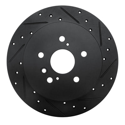 R1 08-13 Toyota Highlander Rear Right Drilled & Slotted Black Brake Rotor