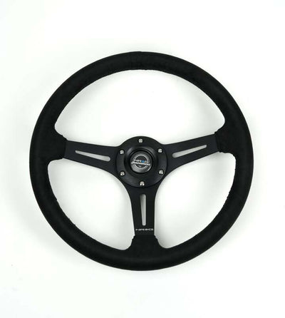 NRG Reinforced Micro Suede Racing Steering Wheel 350mm / 2.5in Deep / 4mm Matte Black Spoke