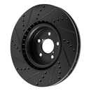 R1 03-25 Subaru Impreza Front Right Drilled & Slotted Black Brake Rotor