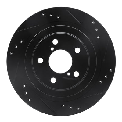 R1 05-09 Subaru Impreza Rear Right Drilled & Slotted Black Brake Rotor