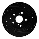 R1 06-18 Lexus HS250H Rear Left Drilled & Slotted Black Brake Rotor