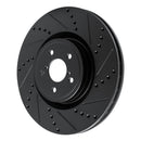 R1 03-25 Subaru Impreza Front Right Drilled & Slotted Black Brake Rotor