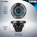 DS18 Hybrid Marine Speaker w/ Driver And RGB LED 6.5in 2-Way 250 Watts RMS 4 ohm Crbn Fiber w/ Cover