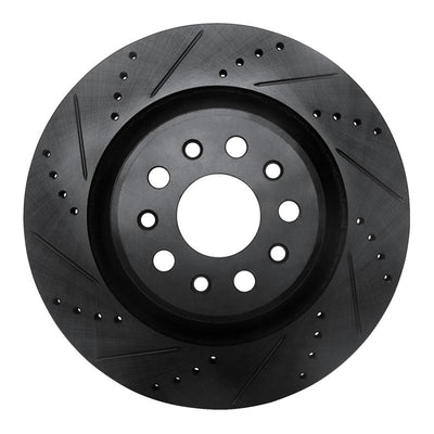R1 17-24 Maserati LeVante Rear Left Drilled & Slotted Black Brake Rotor