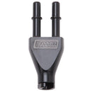 Russell Adapter Y-Block 3/8in Sae Quick Disconnect Female To 2X 3/8in Sae Qd Male Blk Anodized