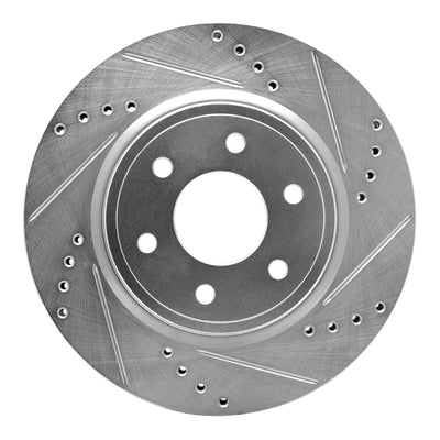 R1 2005-2025 Nissan Xterra Front Right Drilled & Slotted Silver Brake Rotor