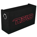 DS18 Single 10in Shallow Subwoofer and Enclosure 300 Watts RMS Downfiring Sealed Black Carpet