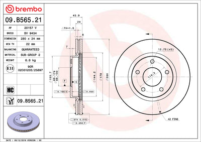 Brembo OE 13-19 Nissan Sentra UV Coated Brake Disc - Front