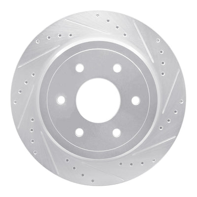 R1 16-24 Nissan Titan XD Rear Right Drilled & Slotted Silver Brake Rotor