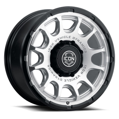 ICON Alloys Rancho 20x9 / 8x170 / 6mm / 5.25in BS Silver MACH w/ Gloss Black Lip Wheel