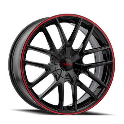 Touren 3260 TR60 18x8 / 5x112/120 BP / 40mm Offset / 74.1mm Hub Gloss Black w/ Red Ring Wheel