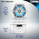 DS18 Hybrid Marine Speaker w/ Driver And RGB LEDs 6.5in 2-Way 250 Watts RMS 4 ohm White w/ Covers