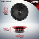 DS18 8in 250 Watts RMS 2 ohm Mid-Range Loudspeaker Shallow