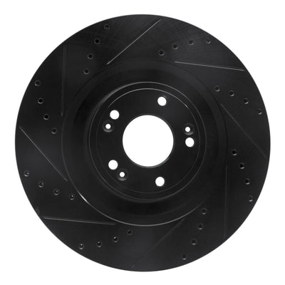 R1 12-17 Genesis G80 Front Left Drilled & Slotted Black Brake Rotor