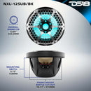DS18 Marine Subwoofer w/ RGB Lights 12in 350 Watts RMS 4 ohm SVC |Black