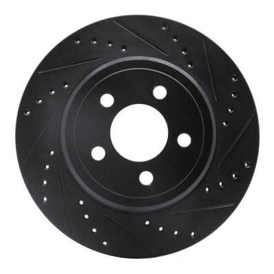 R1 05-23 Chrysler 300 Rear Right Drilled & Slotted Black Brake Rotor
