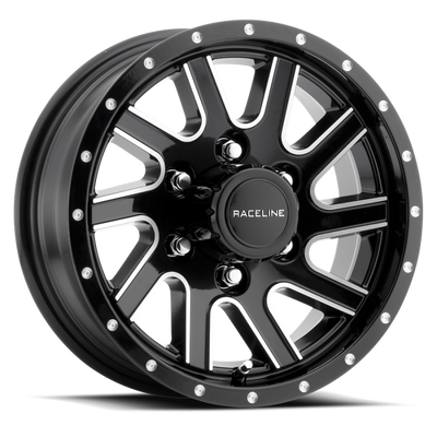 Raceline 820M Twisted 16x6in / 8x165.1 BP / 0mm Offset / 4.90mm Bore - Black & Machined Wheel