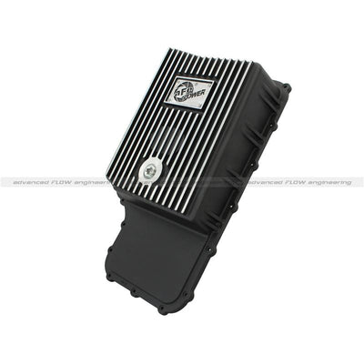 aFe POWER Transmission Pan Ford Trucks 80-92 (AOD Transmission)- Black w/ Machined Fins