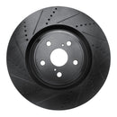 R1 10-17 Lexus LS460 Right Front Drilled & Slotted Black Brake Rotor