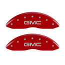 MGP Front set 2 Caliper Covers Engraved Front GMC Red finish silver ch