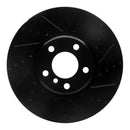 R1 10-18 BMW 550I Left Front Drilled & Slotted Black Brake Rotor