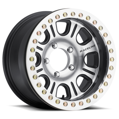 Raceline RT232 Monster 17x8.5in/5x139.7 BP/-25mm Offset/107.95mm Bore - Black & MACH. Beadlock Wheel
