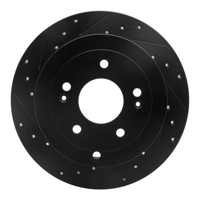 R1 07-09 Hyundai Santa Fe Rear Left Drilled & Slotted Black Brake Rotor