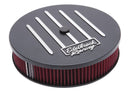 Edelbrock Air Cleaner Racing Series Round Aluminum Top Cloth Element 14In Dia X 3 125In Dropped Base