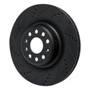 R1 12-21 Tesla Model X Rear Left Drilled & Slotted Black Brake Rotor