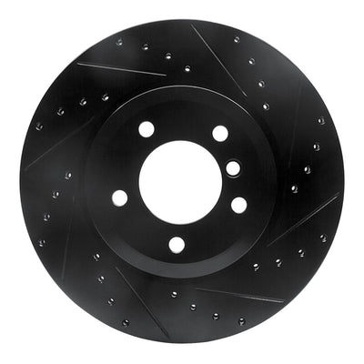 R1 01-08 BMW 330I Front Right Drilled & Slotted Black Brake Rotor