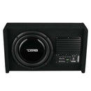 DS18 Single 10in Shallow Subwoofer & Enclosure 300 Watt RMS Downfiring Sealed Black Carpet Amplified