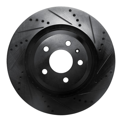 R1 07-11 Audi S6 Rear Right Drilled & Slotted Black Brake Rotor