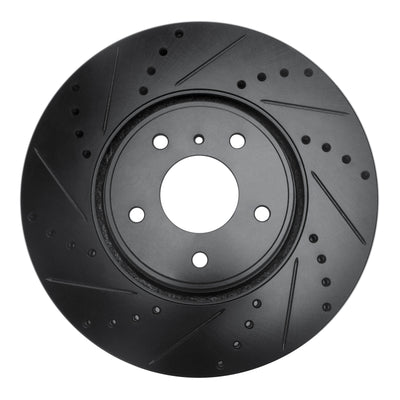 R1 05-14 Infiniti FX35 Front Left Drilled & Slotted Black Brake Rotor