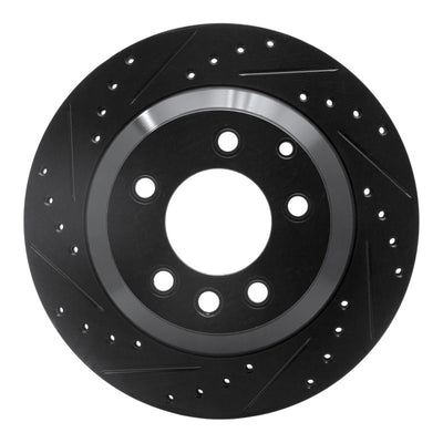 R1 03-18 Audi Q7 Rear Left Drilled & Slotted Black Brake Rotor