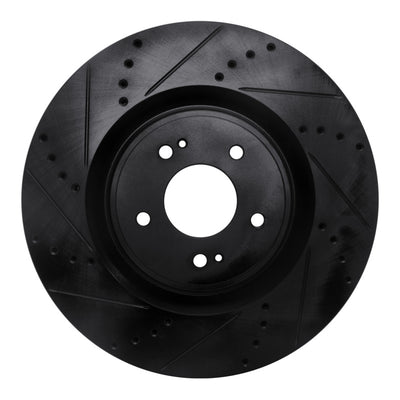 R1 08-15 Mitsubishi Lancer Front Left Drilled & Slotted Black Brake Rotor