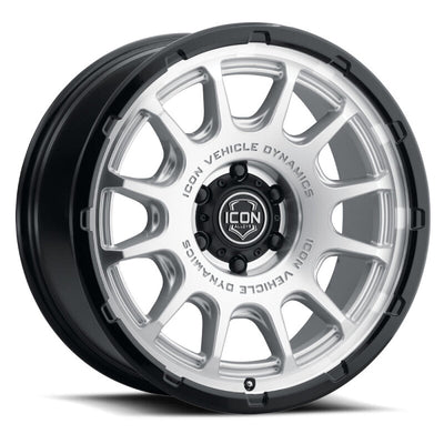 ICON Alloys Rancho 20x9 / 6x135 / 16mm / 5.625in BS Silver Machined w/ Gloss Black Lip Wheel