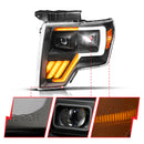 ANZO 09-14 Ford F-150 (Factory Halogen Model ONLY) Full LED Proj Headlights Init/SeqSig Black - Pair