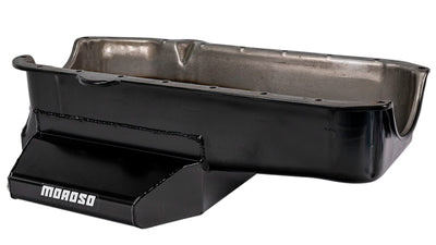 Moroso 86-Up Chevrolet SBC (w/1 Pc Seal & Low Clearance) Wet Sump 7qt 7in Steel Oil Pan - Black