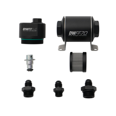 DeatschWerks DWFFR-X 70mm Billet Fuel Filter Regulator - 10 Micron with 6AN Fittings