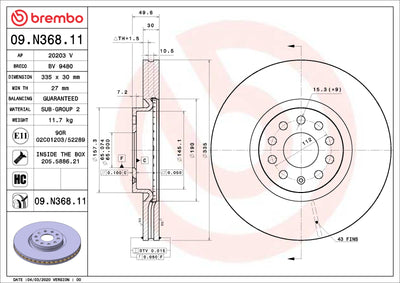 Brembo 21-22 Lexus ES250/19-22 Lexus ES300h/19-22 Lexus ES350/19-22 UX200 Front UV Coated Rotor