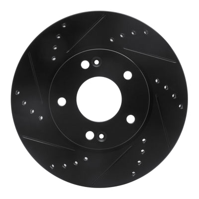 R1 2011-2025 Hyundai Elantra Coupe Front Left Drilled & Slotted Black Brake Rotor