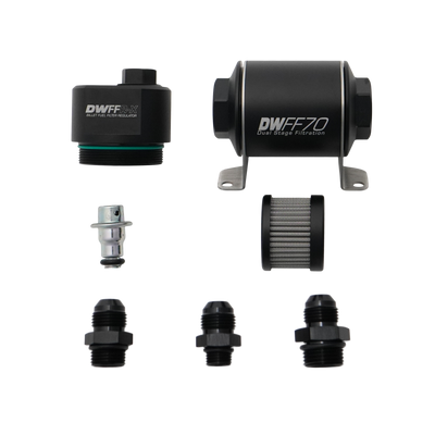 DeatschWerks DWFFR-X 70mm Billet Fuel Filter Regulator - 10 Micron with 8AN Fittings