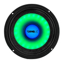 DS18 6.5in 250 Watts RMS 4ohm Mid Range Loudspeaker w/Translucent Dust Cap and Cone w/RGB LED Lights